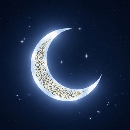 background with crescent moon and starry skyの写真素材