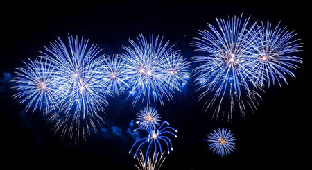 Colorful fireworks display for celebration happy new year and merry christmasの素材