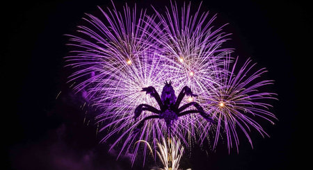 Beautiful colorful firework display for celebration happy new year 2016.の写真素材