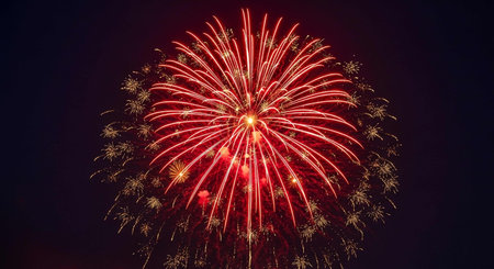Colorful fireworks of various colors over night sky, celebration and anniversary conceptの写真素材