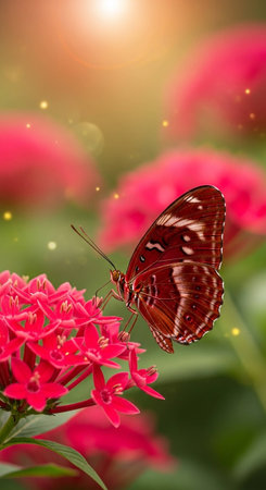 Butterfly on a pink flower with bokeh background.