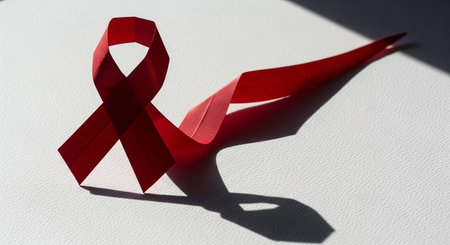 Red ribbon on a white background. World Aids Day concept.