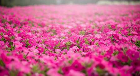 Beautiful pink petunia flower field in the countryside of Thailand.の写真素材