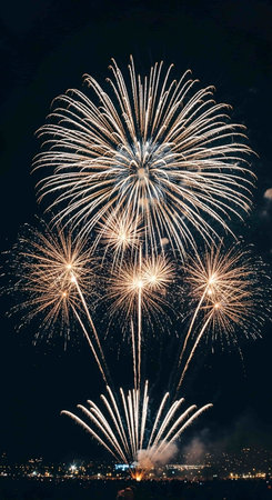 Colorful firework display for celebration happy new year and merry christmas