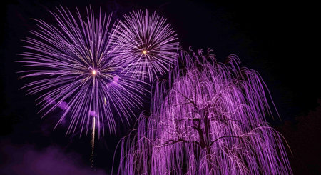 Colorful fireworks of various colors over night sky, celebration and anniversary concept