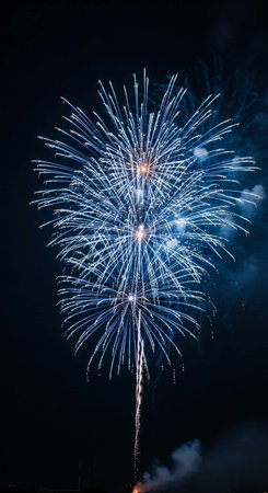 Colorful fireworks of various colors over night sky background. Fireworks display.の写真素材