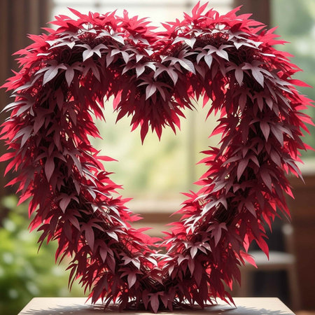 Heart shaped plant with red leaves in the shape of a heart.の写真素材