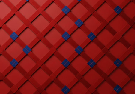 Abstract background made of red cubes. 3D render illustration with copy space.の写真素材