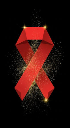 Red ribbon on a black background. Symbol of World AIDS Day.の写真素材