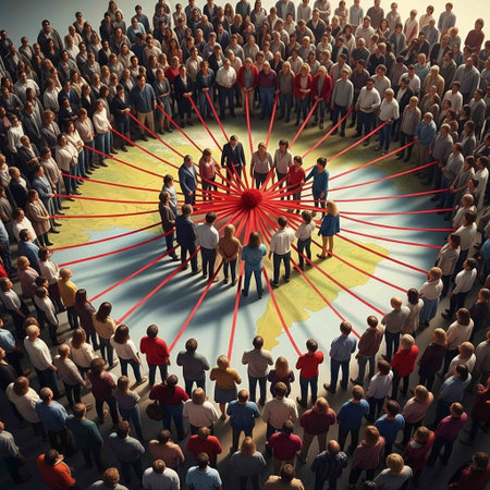 Conceptual image of a large group of people around a circle