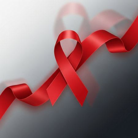 Red ribbon on gray background. Vector illustration for World AIDS Day.