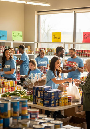 Front view of diverse group of people in a grocery storeの写真素材