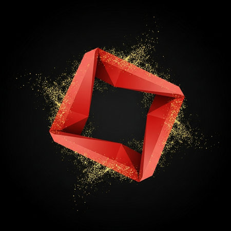 Vector illustration of abstract red polygonal square on black background.の写真素材