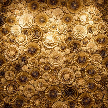 abstract gold background with a lot of circles and spirals in itの写真素材