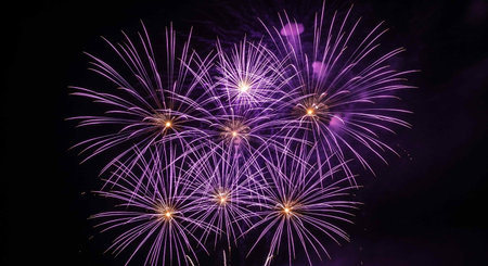 Colorful fireworks of various colors over night sky, celebration and anniversary conceptの写真素材