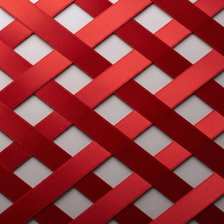 Red ribbons on a white background, top view, close-upの写真素材