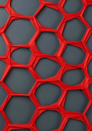Abstract 3d rendering of hexagons in red and black colors.の写真素材