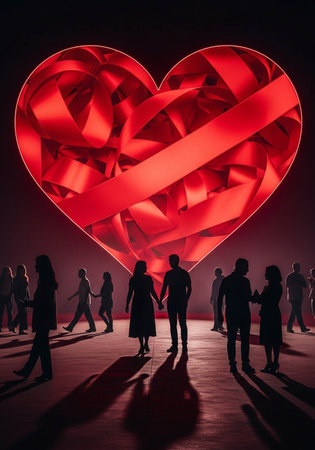 Group of people and red hearts. Love concept. 3D Renderingの写真素材