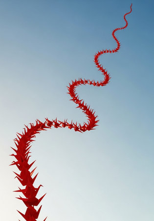 Red dragon on a blue sky background.の写真素材