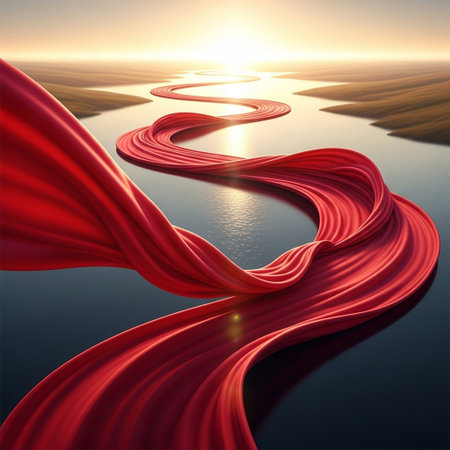 abstract background with red satin drapery on the waterの写真素材