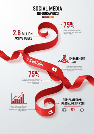 Infographic design template with red ribbon. Ideal for statistical data display.の写真素材