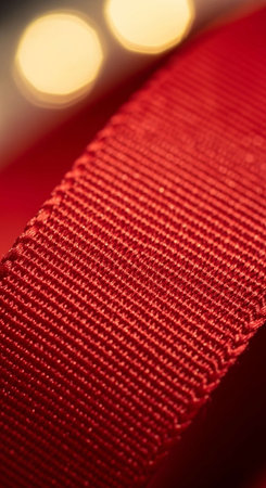 close up of a red fabric roll texture background with bokeh