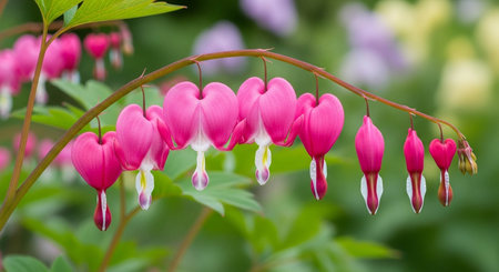 Lamprocapnos spectabilis (bleeding heart) flowersの写真素材