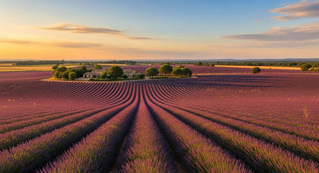 Lavender field at sunset in Provence, France.