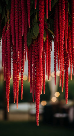 Red flowers in the garden with bokeh backgroundの写真素材