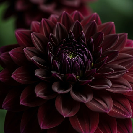 Beautiful dark purple dahlia flower close-up macro photographyの写真素材