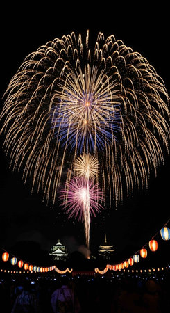 Colorful firework display for celebration happy new year and merry christmasの写真素材