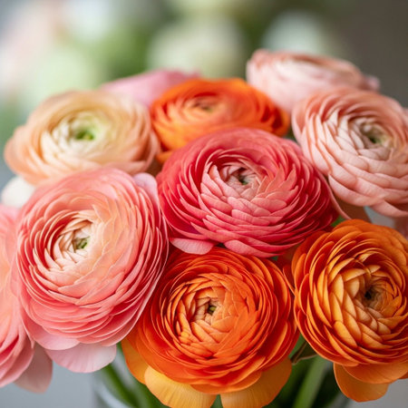 Ranunculus (persian buttercup) flowers close upの写真素材