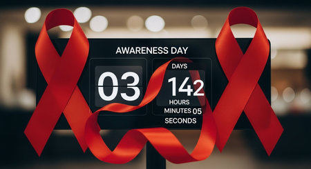 Red awareness ribbon on black background. World AIDS day concept. 3D Rendering