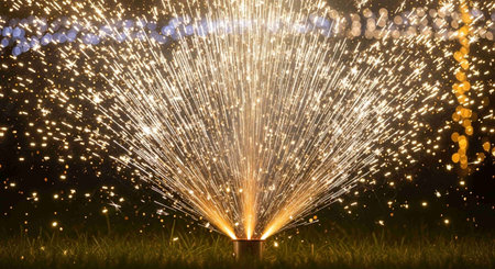 Fireworks in the night sky, closeup of photo with shallow depth of field