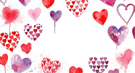 Valentine's day background with watercolor hearts. Vector illustration.
