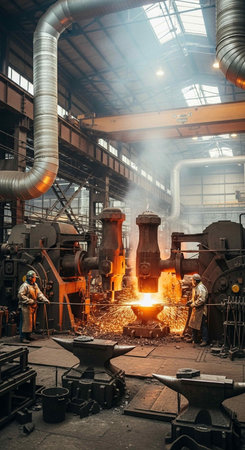 Blacksmith at work in a metallurgical plant. Metal industry
