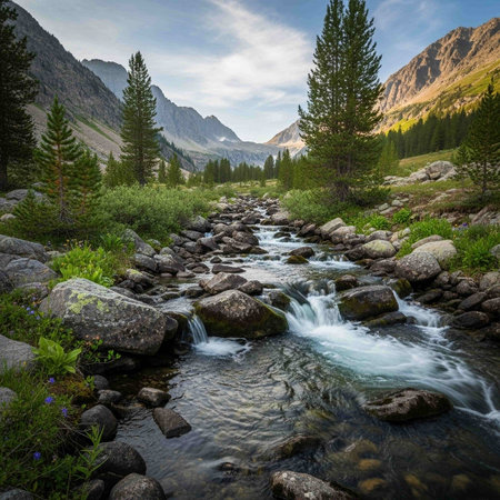 Mountain stream in the Altai mountains. Siberia, Russia.の写真素材