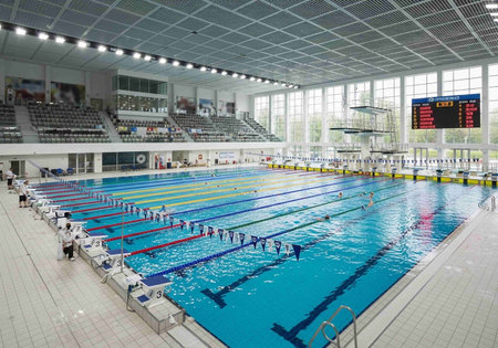Interior of a swimming pool in a modern sports center, indoor