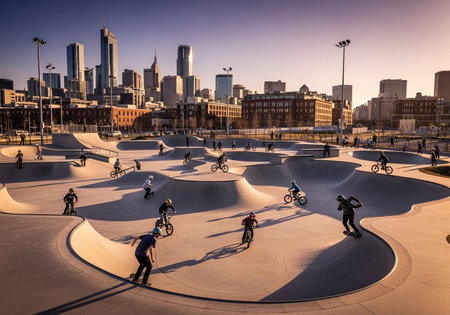 Skate park in Chicago, Illinois, USA.の写真素材
