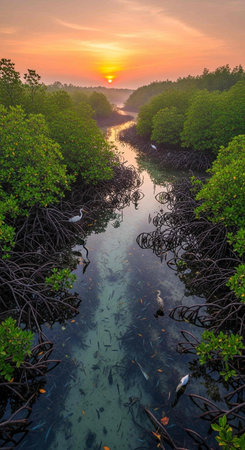 Mangrove forest at sunset, Krabi, Thailand.の写真素材