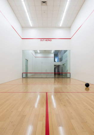 interior of a sports hall with a red line on the wallの写真素材