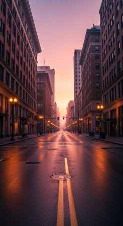 Sunset view of the streets of Boston, Massachusetts, USA.