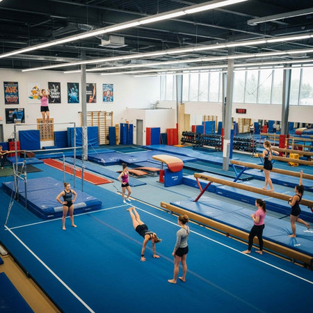 Group of young women doing gymnastic exercises in fitness centerの写真素材