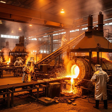 Molten metal casting process in a metallurgical plant.の写真素材