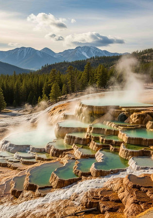 Grand Prismatic Spring, Yellowstone National Park, Wyoming, United Statesの写真素材