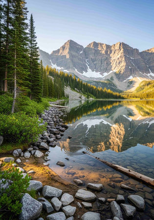 Mountain lake with reflection in Banff National Park, Alberta, Canada