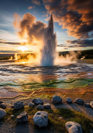 Strokkur geysir eruption in Iceland, Europeの写真素材