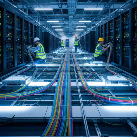 3D rendering of a group of engineers working in a server room