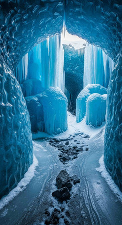 Ice cave at Lake Baikal in winter, Siberia, Russiaの写真素材