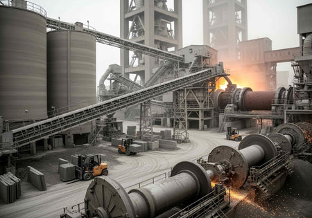Industrial landscape with heavy machinery and equipment. 3D Rendering